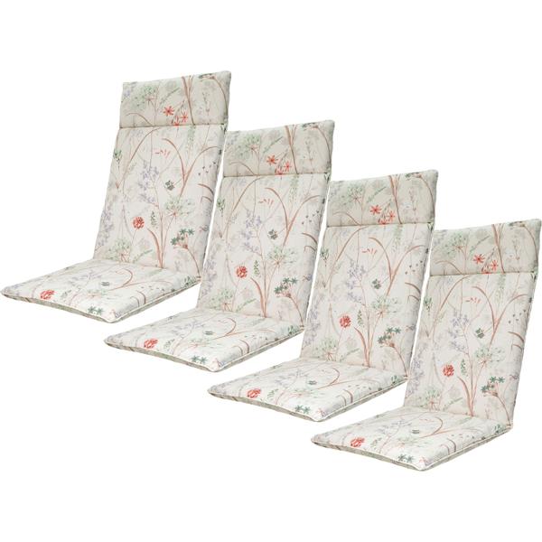 Lot de 4 luxueux coussins pour chaise haute, coussins de chaise de jardin déperlants, motif fleuri blanc, 120 x 50 cm, doux et confortables pour une détente optimale