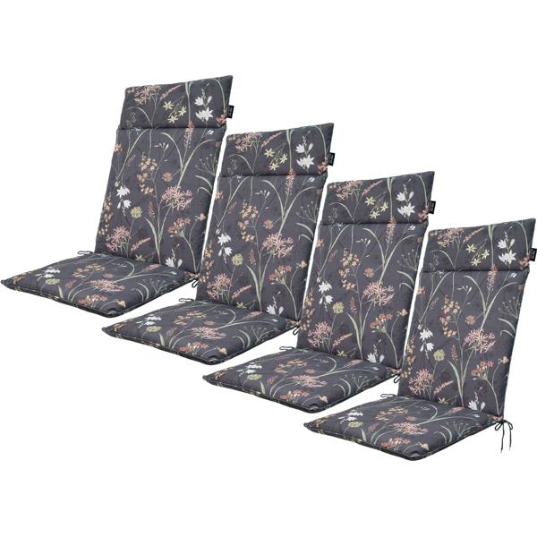 Lot de 4 coussins de luxe pour chaise haute de jardin, coussins de chaise de jardin déperlants, motif floral anthracite, 120 x 50 cm, doux et confortables pour une détente optimale