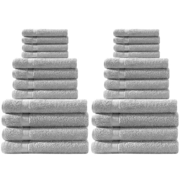 Lot de 24 serviettes: 8 serviettes de bain, invités et draps de douche, 100% coton, argent