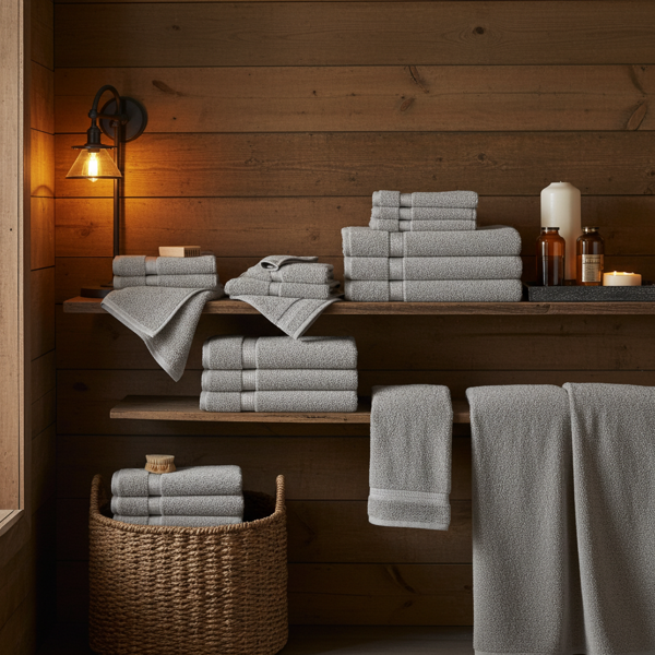 Lot de 24 serviettes: 8 serviettes de bain, invités et draps de bain, 100% coton, argent