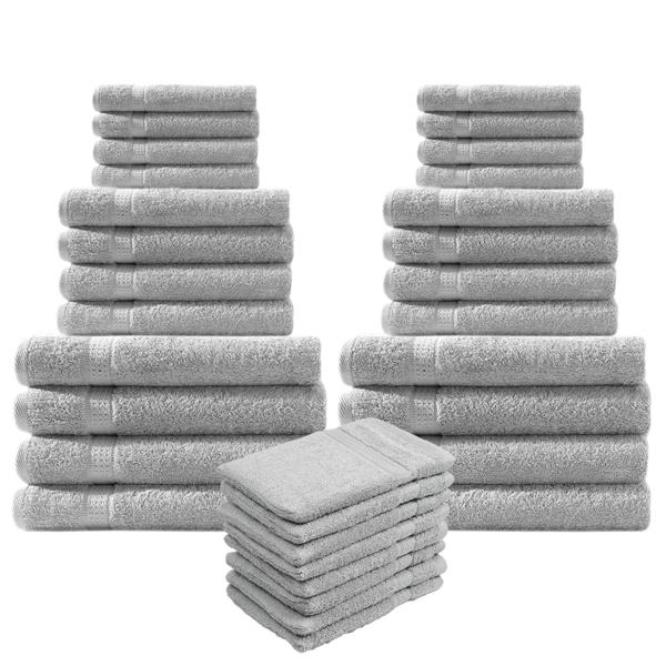 Ensemble de serviettes en éponge 32 pièces – 100% coton, ultra moelleux & absorbant – 8 invité, 8 mains, 8 draps de bain, 8 gants de toilette – argent, 500 g/m² – lavable à 60°