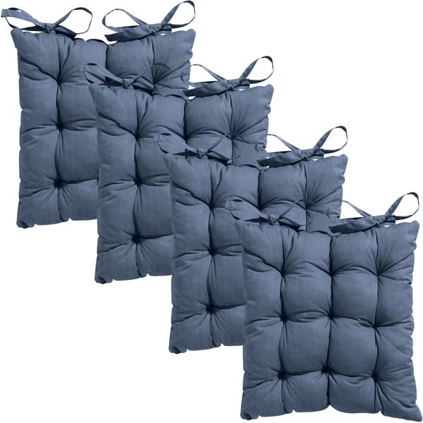 Lot de 4 coussins de chaise matelassés 46 x 46 cm cobalt – Coussins d’assise confortables pour chaises de cuisine et de jardin – Épaisseur 8 cm – Protection UV – Avec liens de fixation